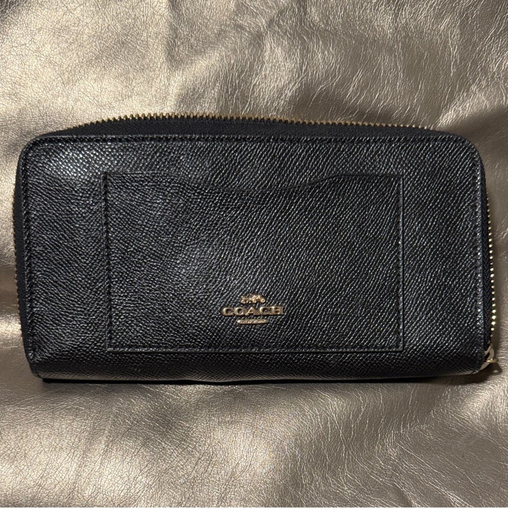 Coach Black Textured Wallet with Gold Accents